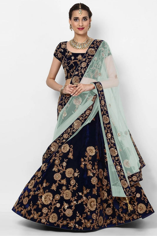 Blue Colour Velvet and Silk Lehenga Choli LC1010039