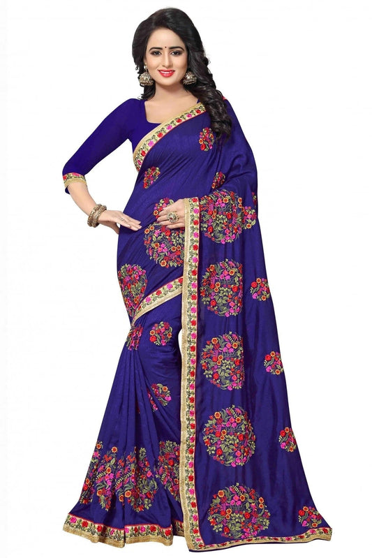Blue Colour Vichitra Silk Embroidery Saree SD1120131