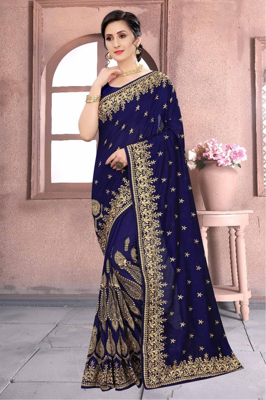 Blue Colour Vichitra Silk Embroidery Saree SD1120162