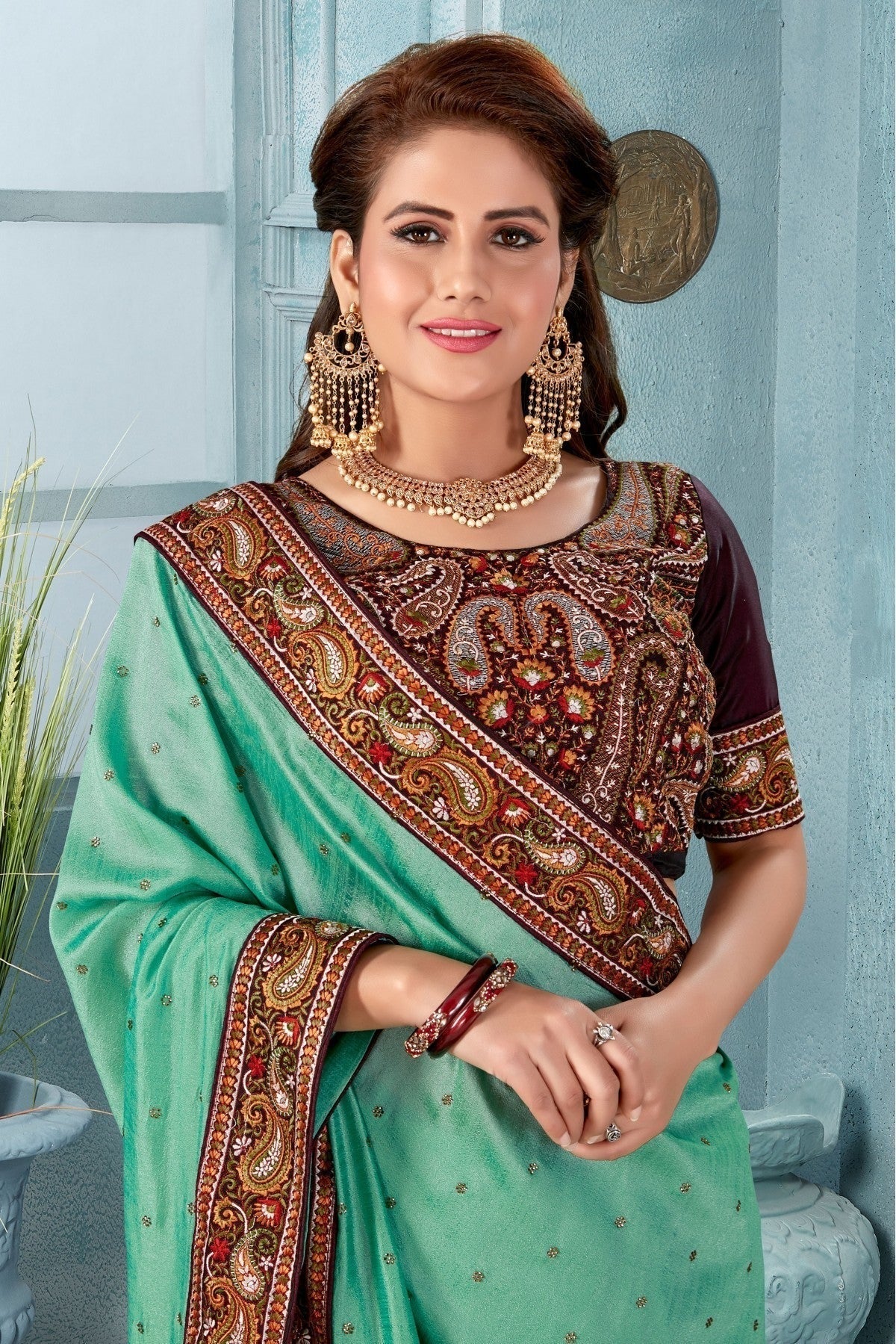 Blue Colour Vichitra Silk Embroidery Saree SD1120824 A