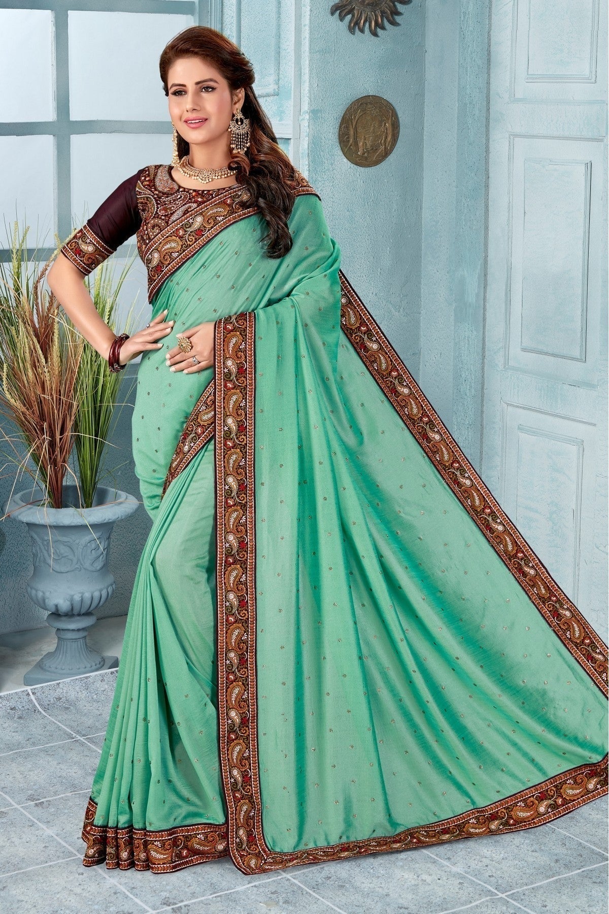 Blue Colour Vichitra Silk Embroidery Saree SD1120824