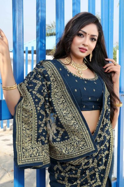 Blue Colour Vichitra Silk Embroidery Saree SD1120868 A