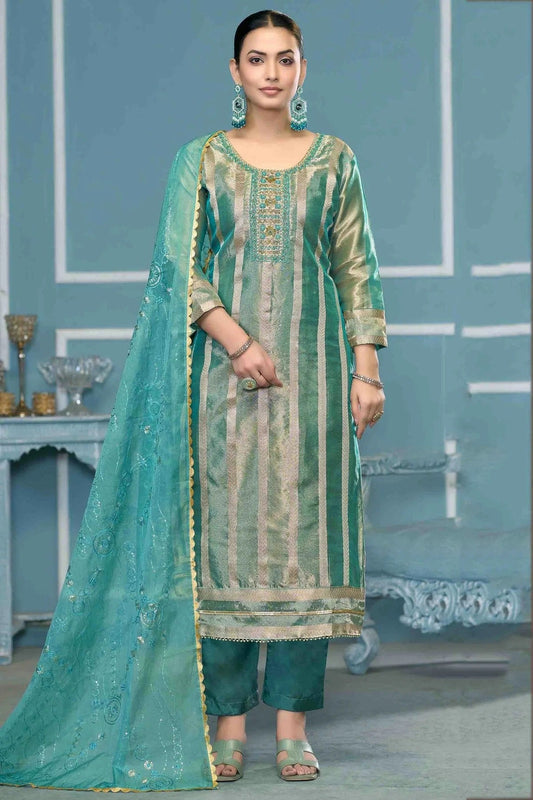 Blue Colour Viscose Organza Pant Style Suit SM1113196