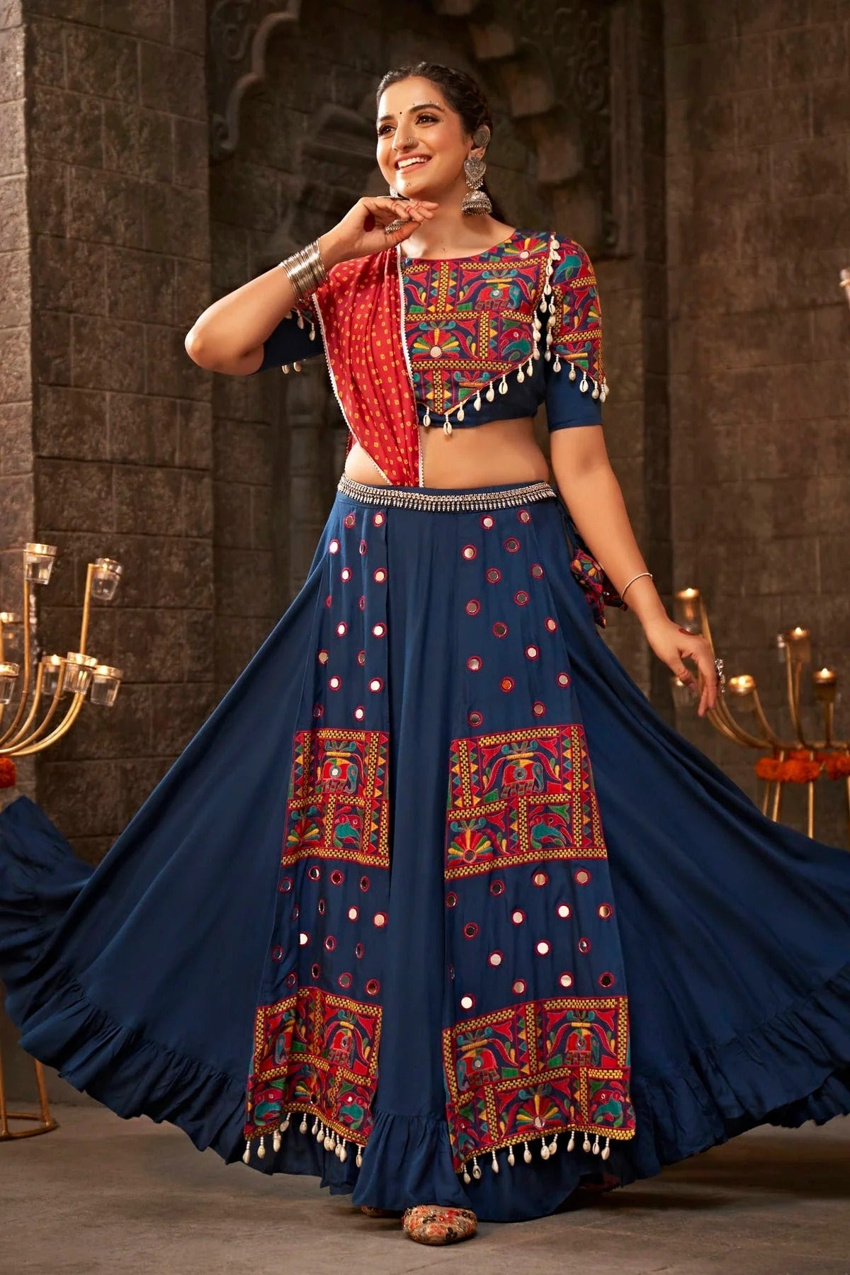 Blue Colour Viscose Rayon Navratri Lehenga LC1150223