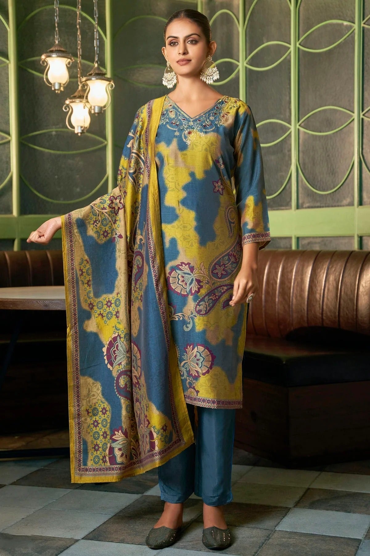 Blue Colour Viscose Silk Stitched Suit SS1112268