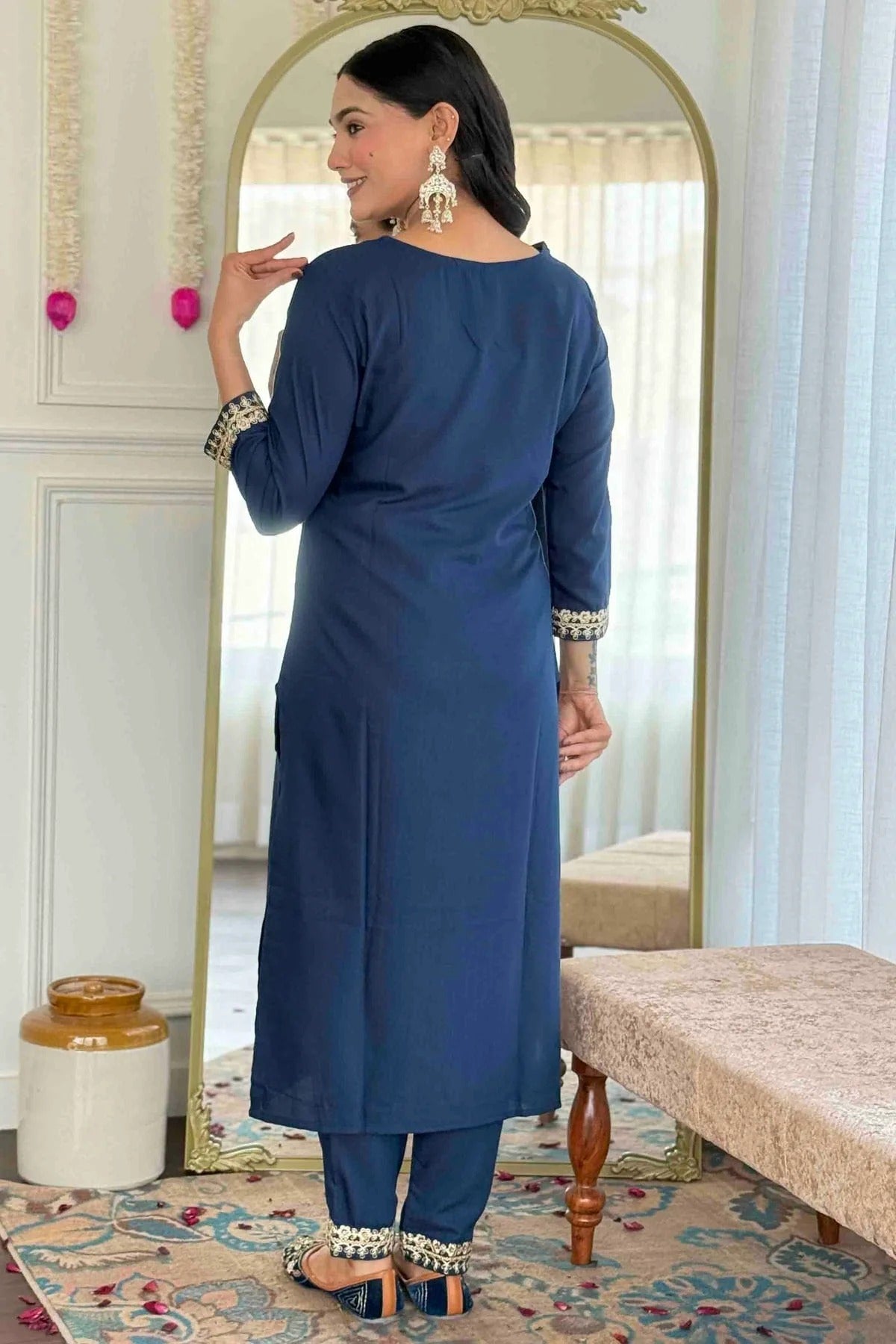 Blue Colour Viscose Slub Stitched Suit SS1112887 A