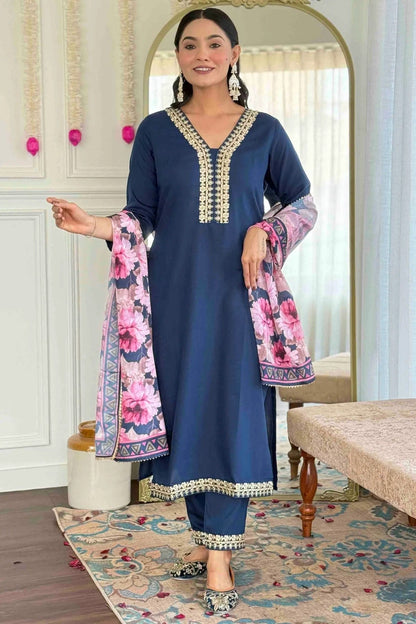 Blue Colour Viscose Slub Stitched Suit SS1112887