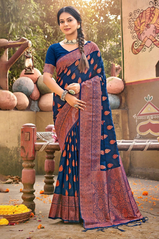 Blue Colour Woven Work Banarasi Silk Saree SD1101728