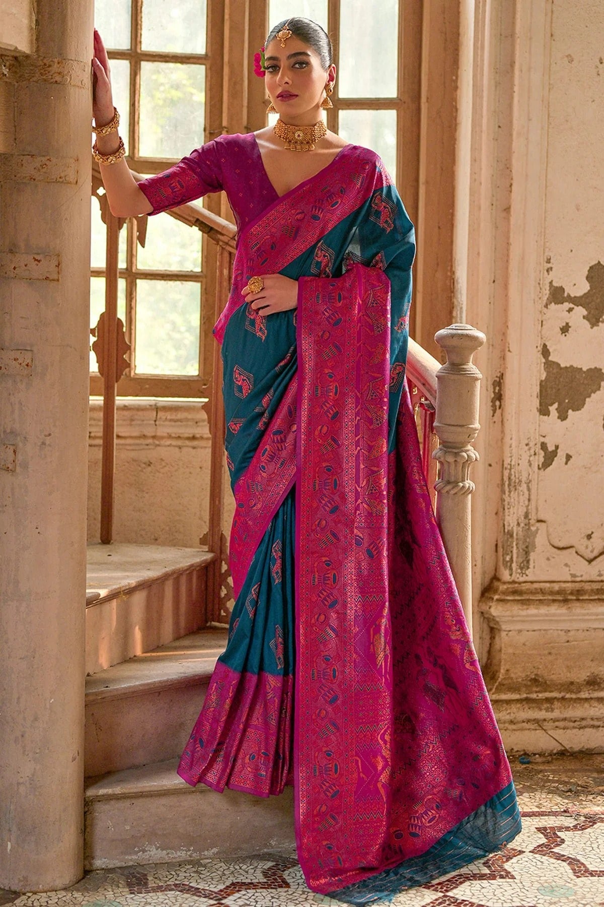 Blue Colour Woven Work Banarasi Silk Saree SD1260007
