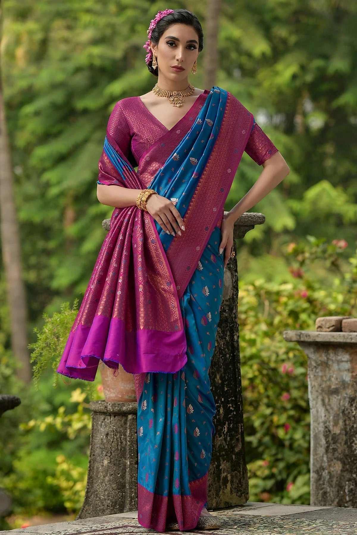 Blue Colour Woven Work Banarasi Silk Saree SD1260014 A