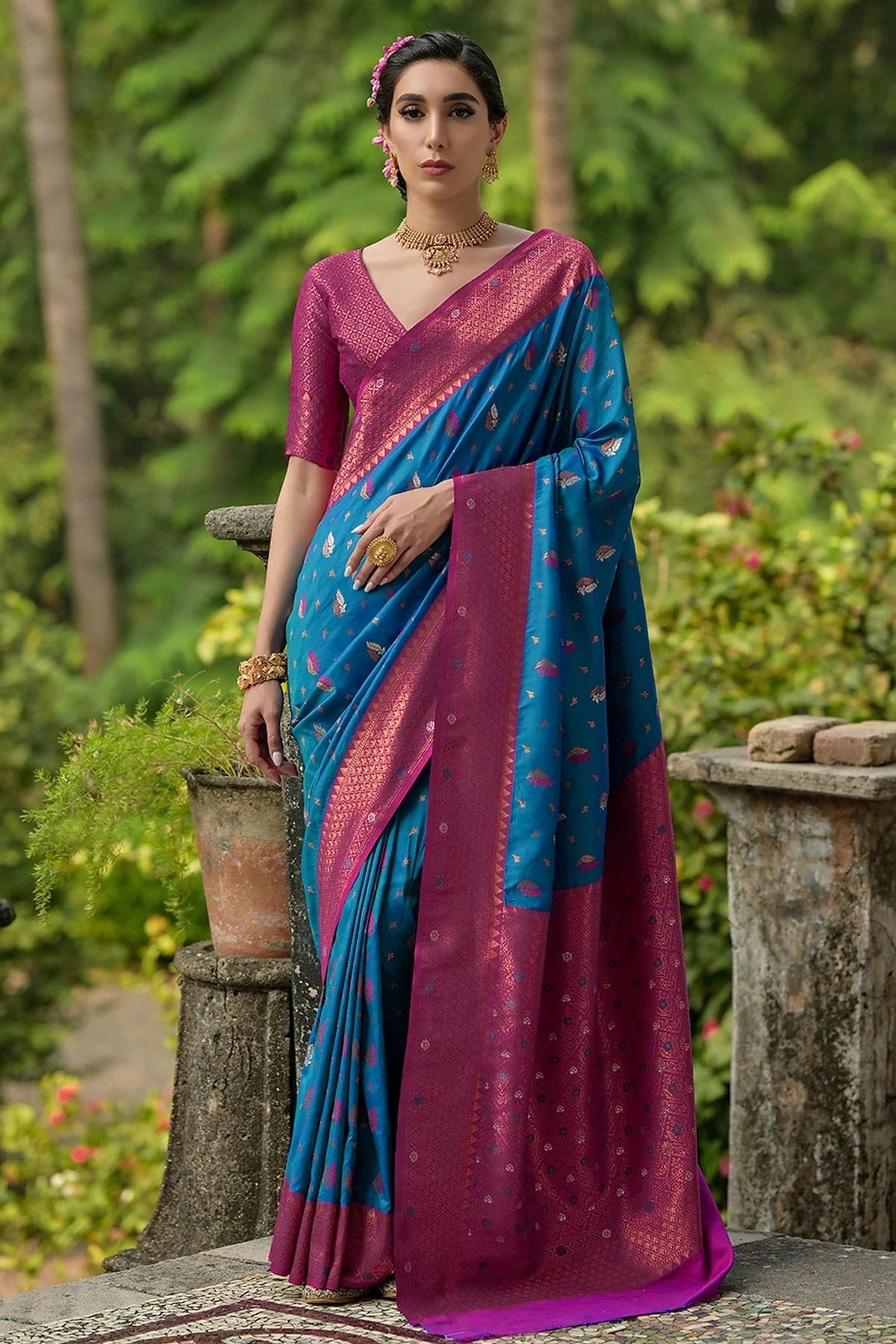 Blue Colour Woven Work Banarasi Silk Saree SD1260014