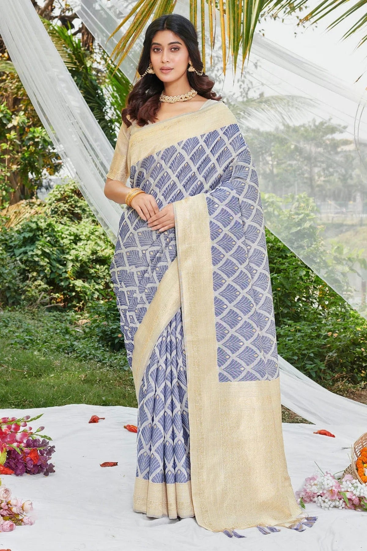 Blue Colour Woven Work Cotton Saree SD1101900