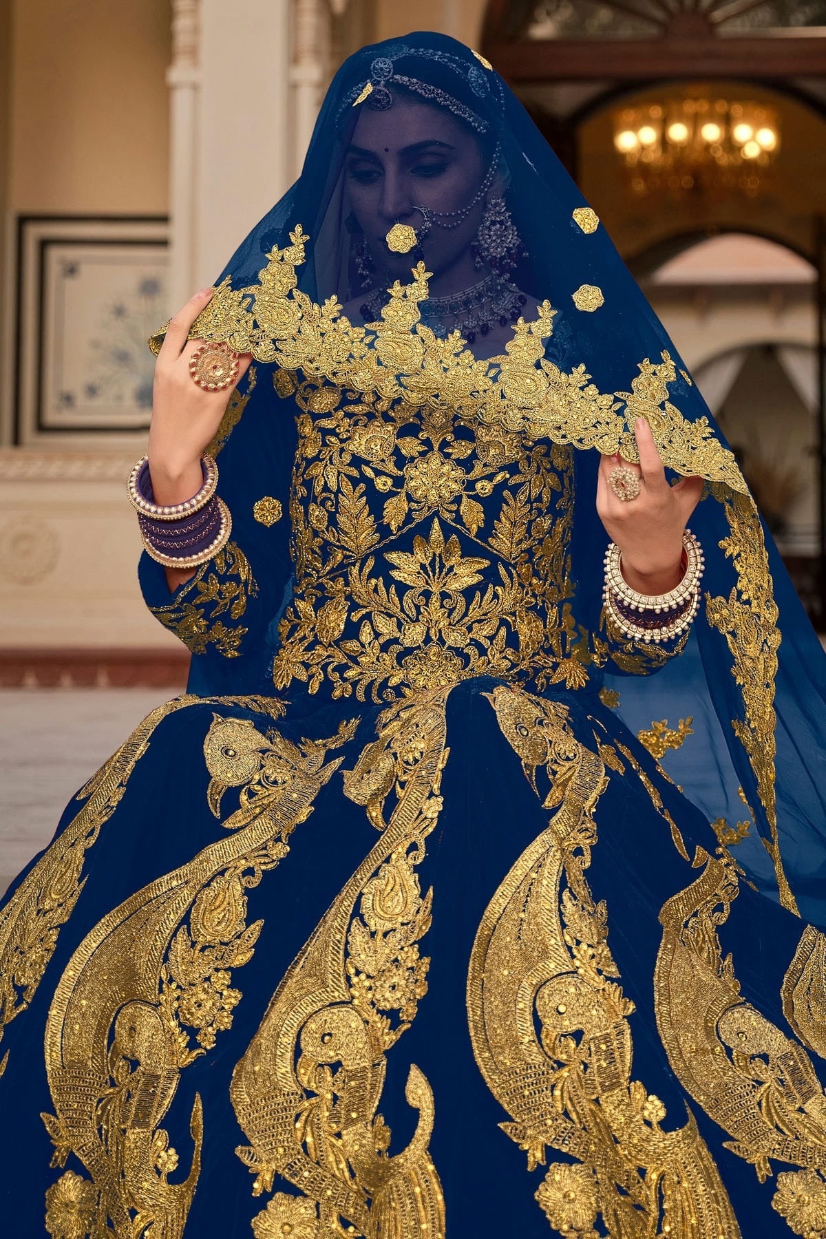 Blue Embroidery 9000 Velvet Lehenga Choli LC1290118 A