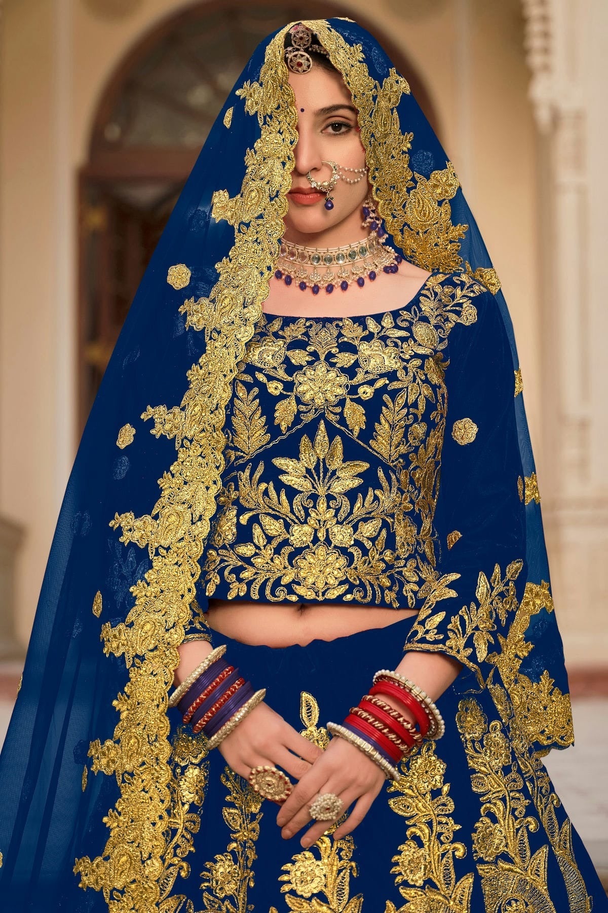 Blue Embroidery 9000 Velvet Lehenga Choli LC1290118 B