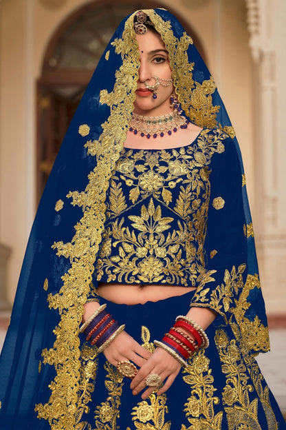 Blue Embroidery 9000 Velvet Lehenga Choli LC1290118 B