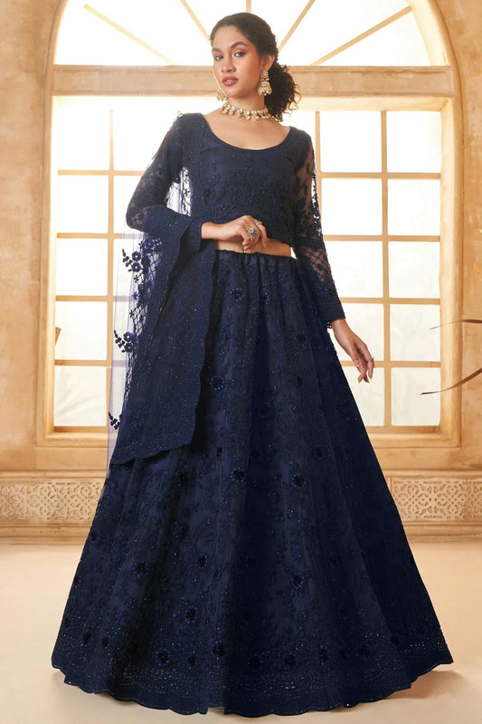 Blue Embroidery Net and SilK Lehenga Choli LC1290151