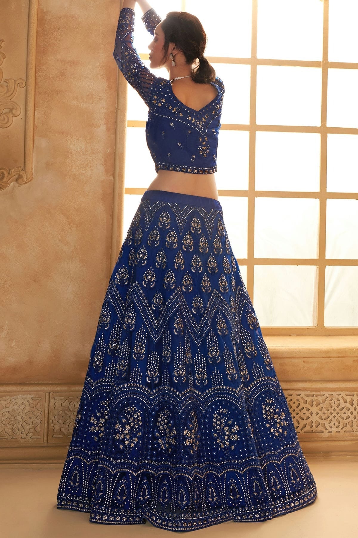 Blue Embroidery Net and SilK Lehenga Choli LC1290153 A