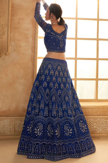 Blue Embroidery Net and SilK Lehenga Choli LC1290153 A