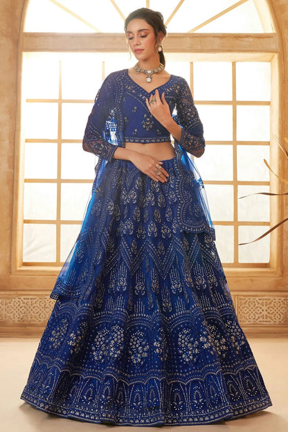 Blue Embroidery Net and SilK Lehenga Choli LC1290153