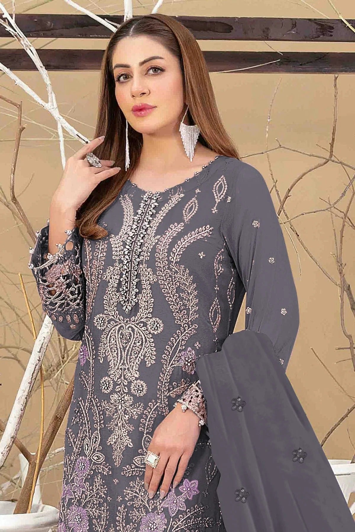 Blue Grey Colour Semi Stitched Faux Georgette Pakistani Suit SM1140343 A