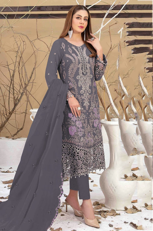 Blue Grey Colour Semi Stitched Faux Georgette Pakistani Suit SM1140343