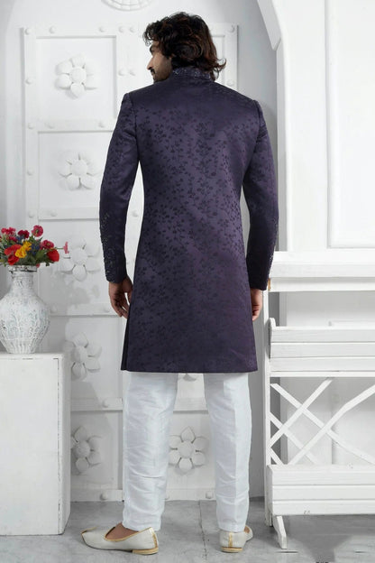 Blue Purple Colour Art Silk Sherwani With Aligadhi Pant SH1230084 B