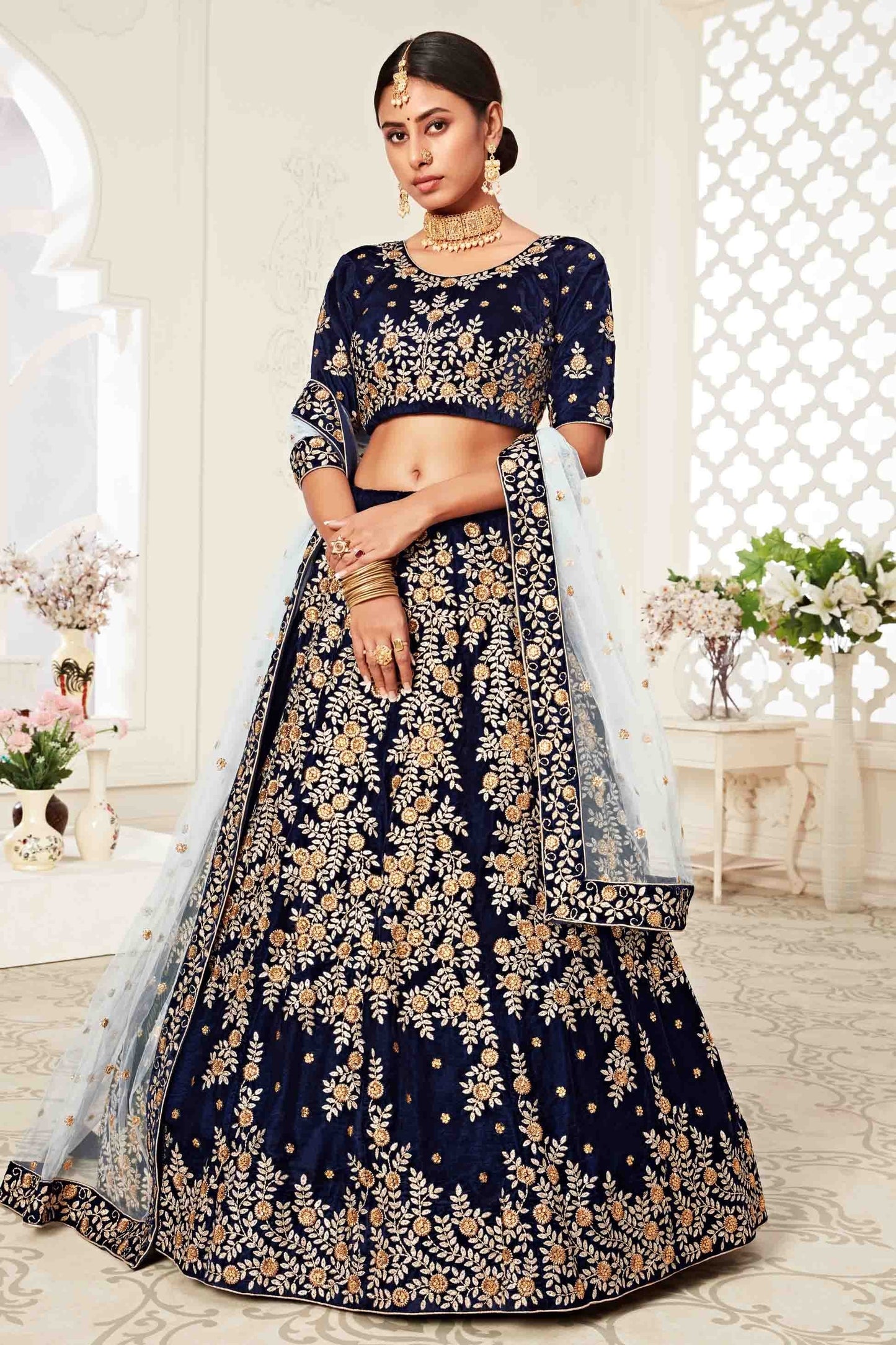 Blue Velvet Designer Lehenga Choli LC1010152