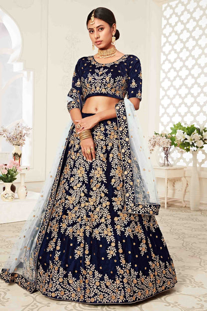 Blue Velvet Designer Lehenga Choli LC1010152