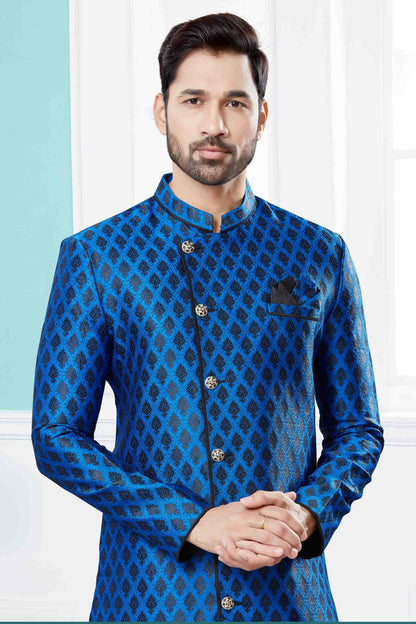 Blue and Black Colour Indo Western In Banarasi Jacquard Fabric SH1040437 A