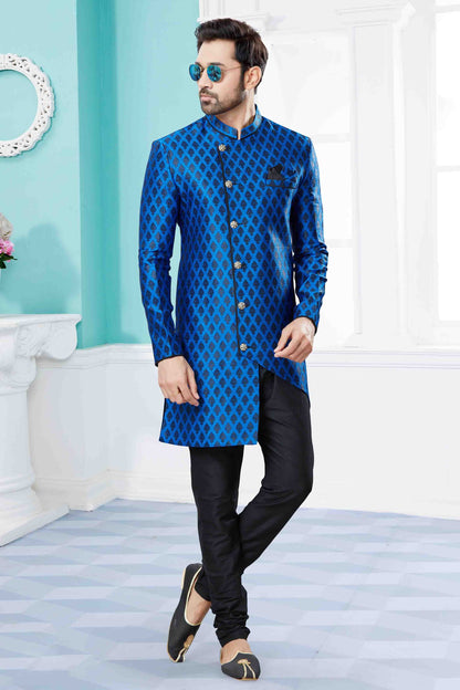 Blue and Black Colour Indo Western In Banarasi Jacquard Fabric SH1040437