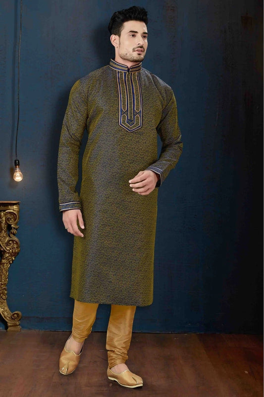 Blue and Gold Colour Kurta Pajama In Jacquard Fabric KP1040073