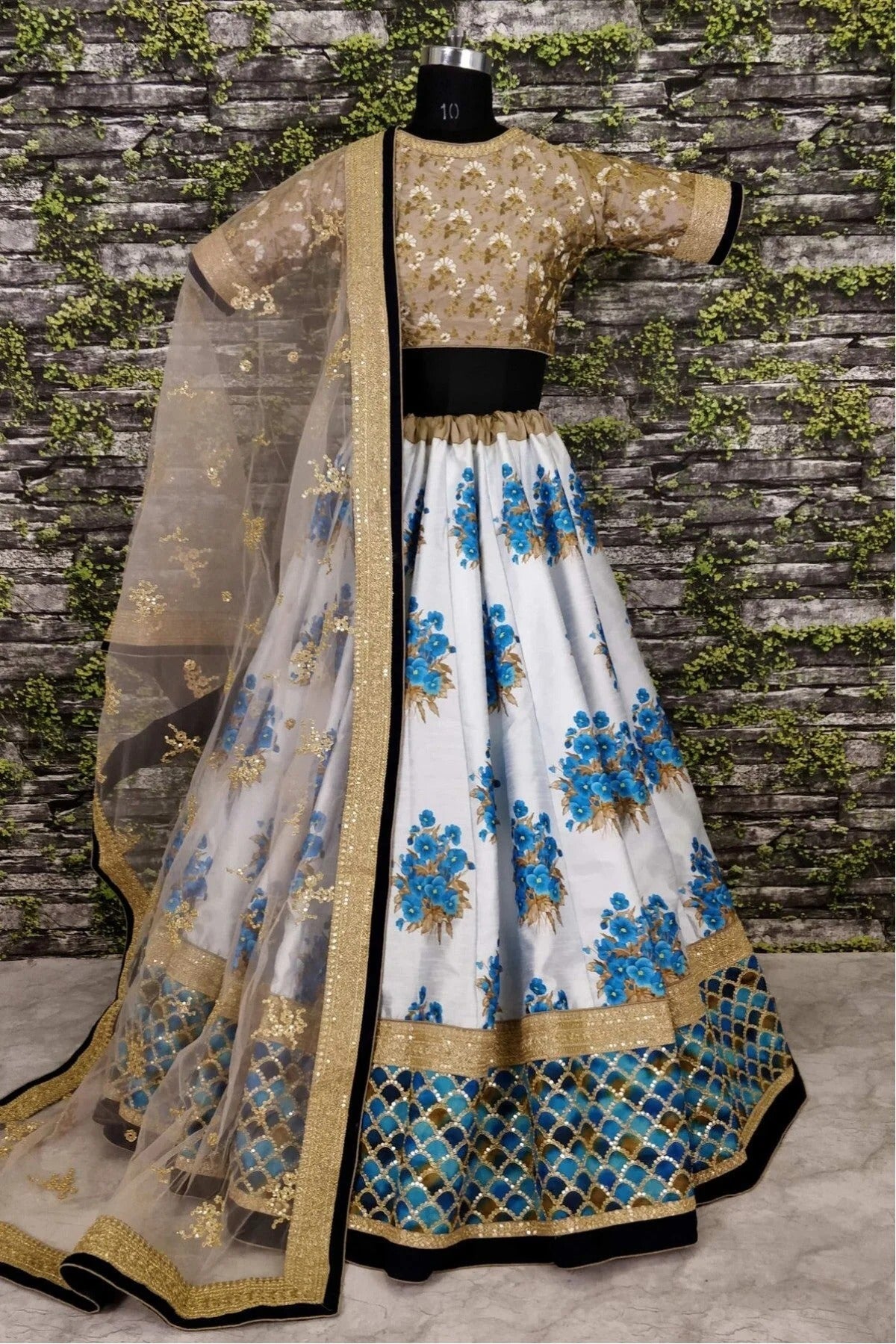 Blue and Off White Colour Art Silk and Banglori Silk Lehenga Choli LC1010004 A