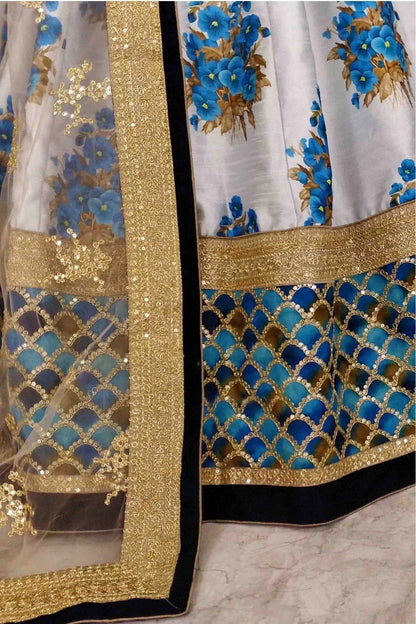 Blue and Off White Colour Art Silk and Banglori Silk Lehenga Choli LC1010004 B