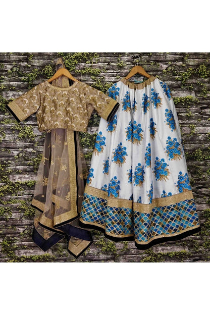 Blue and Off White Colour Art Silk and Banglori Silk Lehenga Choli LC1010004 D