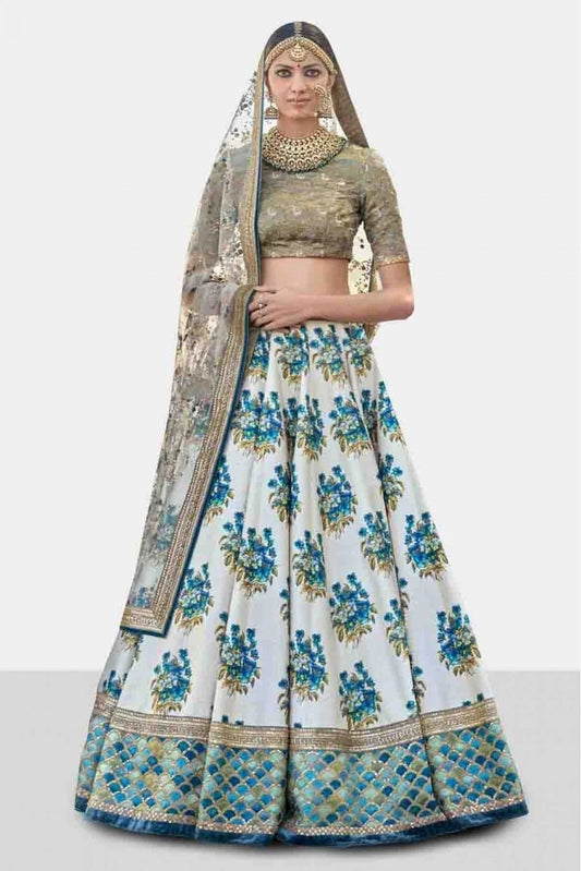 Blue and Off White Colour Art Silk and Banglori Silk Lehenga Choli LC1010004