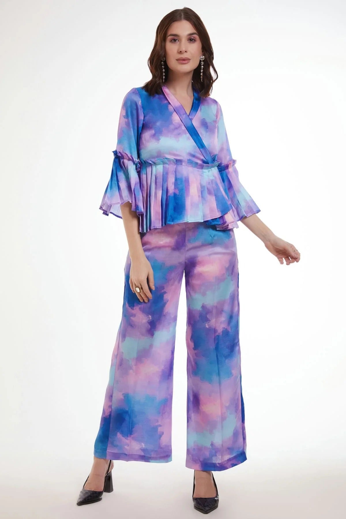 Blue and Pink Colour Modal Satin Top and Bottom TP1080919