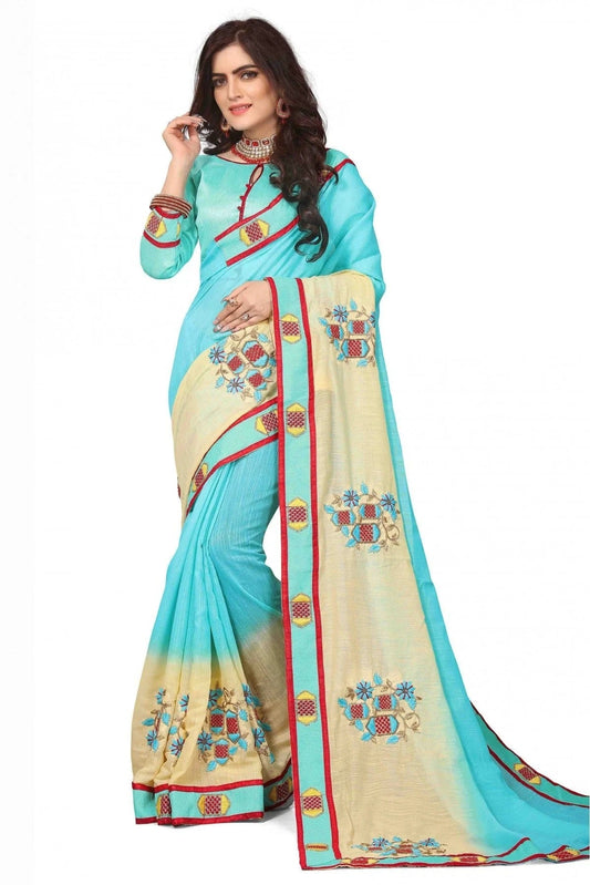 Blue and Yellow Colour Art Silk Embroidery Saree SD1120136