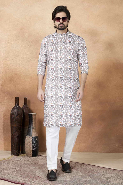 Brown Colour Art Silk Digital Print Work Kurta Pajama