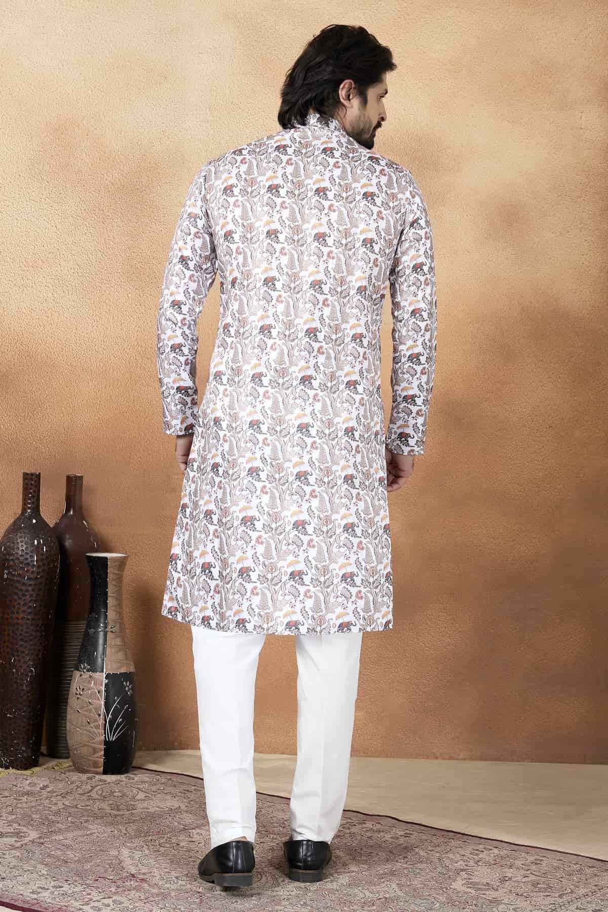 Brown Colour Art Silk Digital Print Work Kurta Pajama