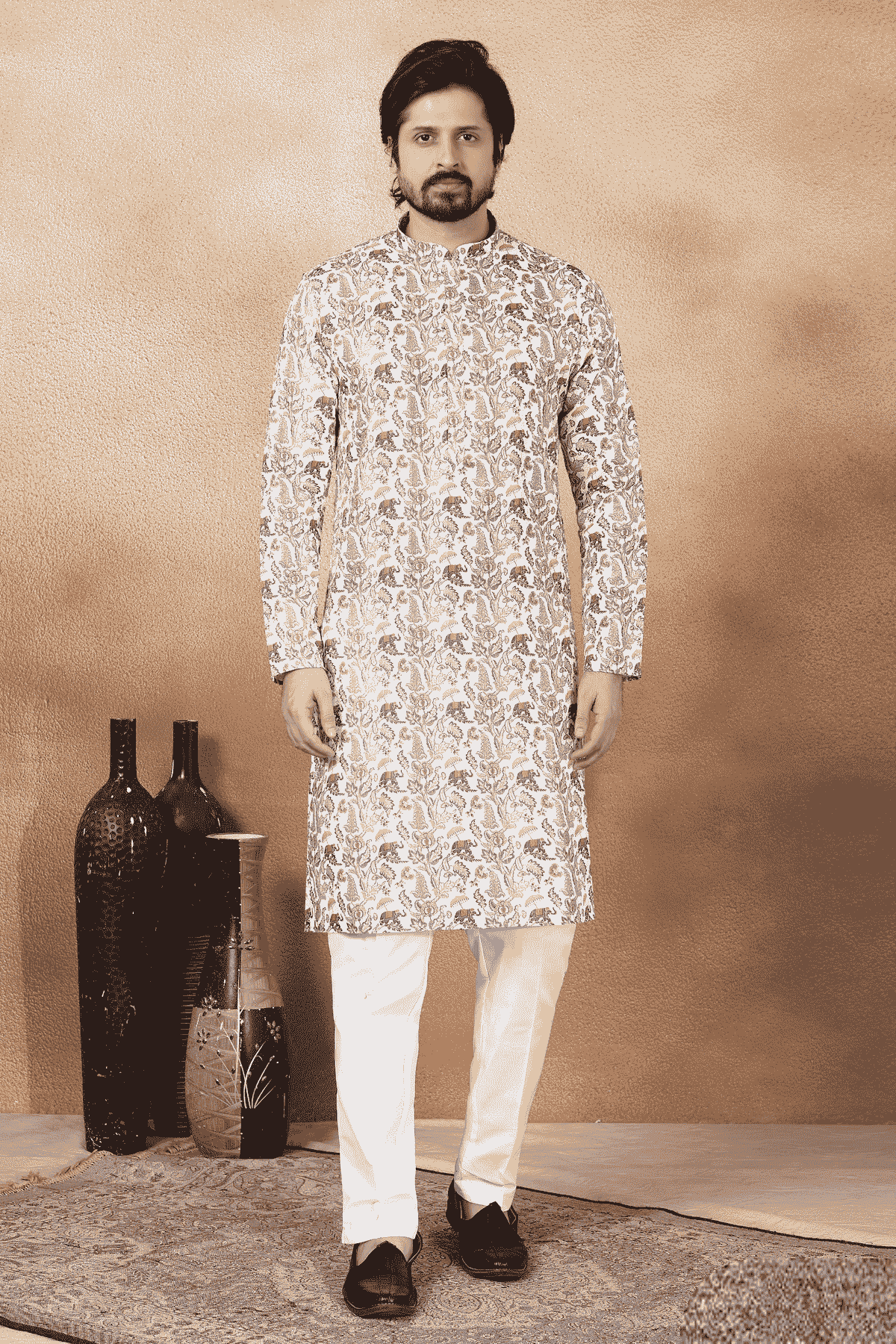 Brown Colour Art Silk Digital Print Work Kurta Pajama