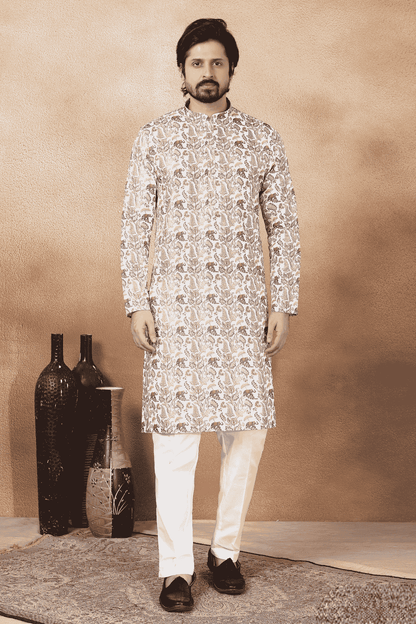 Brown Colour Art Silk Digital Print Work Kurta Pajama