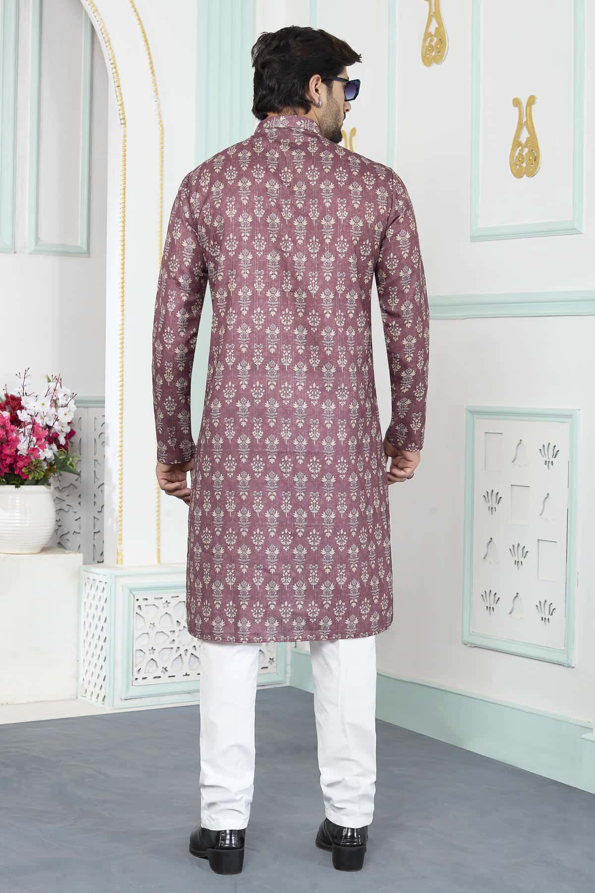 Brown Colour Art Silk Digital Print Work Kurta Pajama