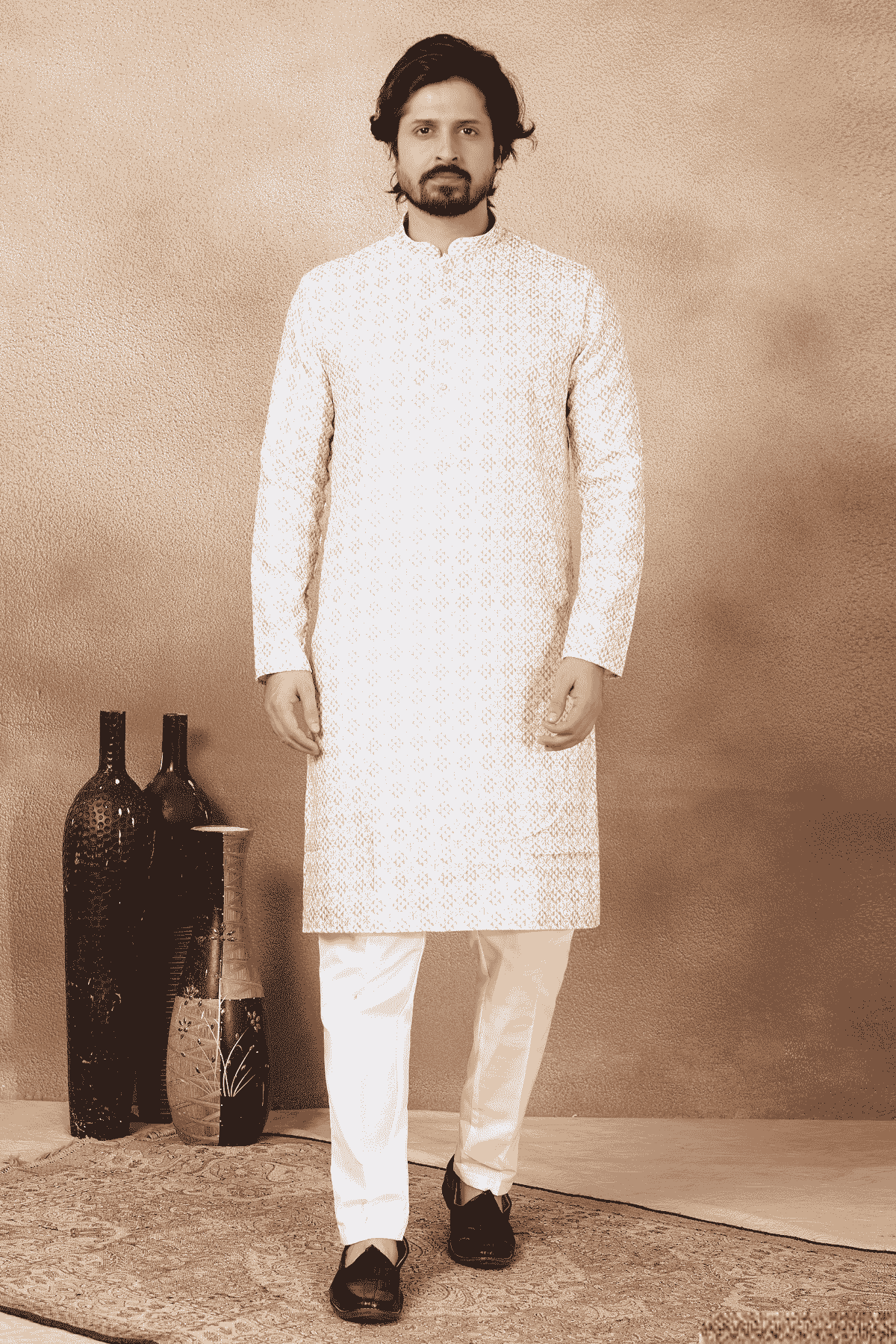 Brown Colour Art Silk Digital Print Work Kurta Pajama