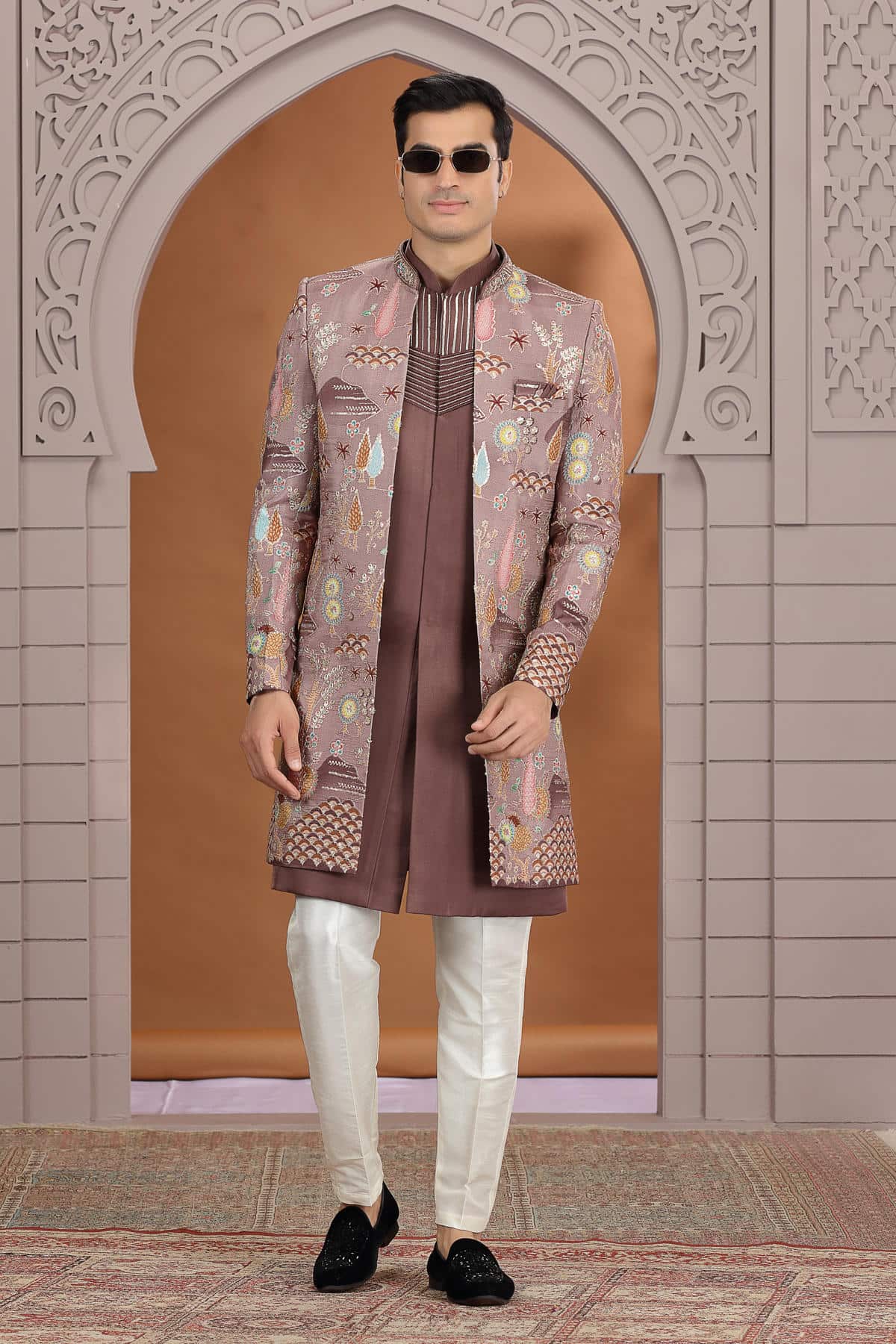 Brown Colour Art Silk Embroidery 3 Pcs Indo Western