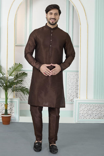 Brown Colour Art Silk Pintux Work Kurta Pajama