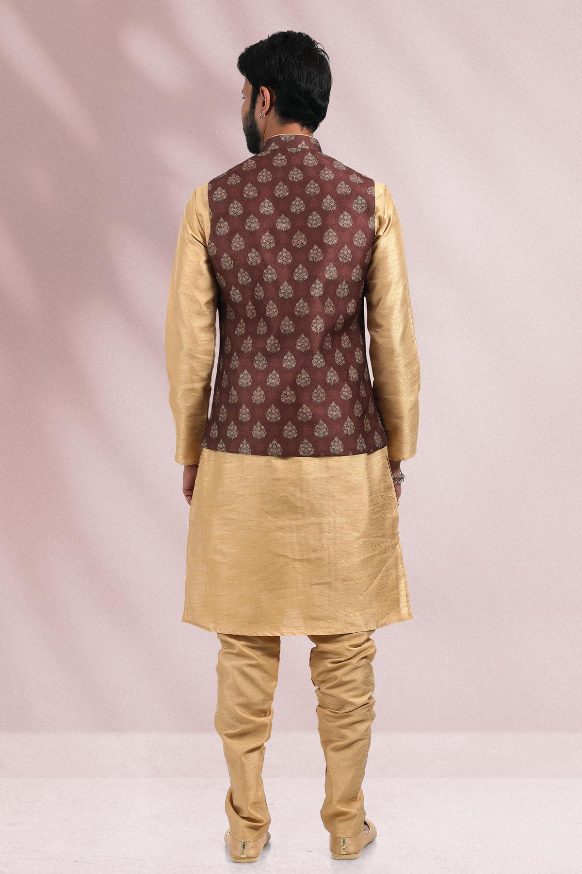 Brown Colour Banarasi Silk Woven Work Kurta Pajama With Jacket
