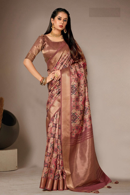 Brown Colour Bhagalpuri Silk Printed Saree LC1121592