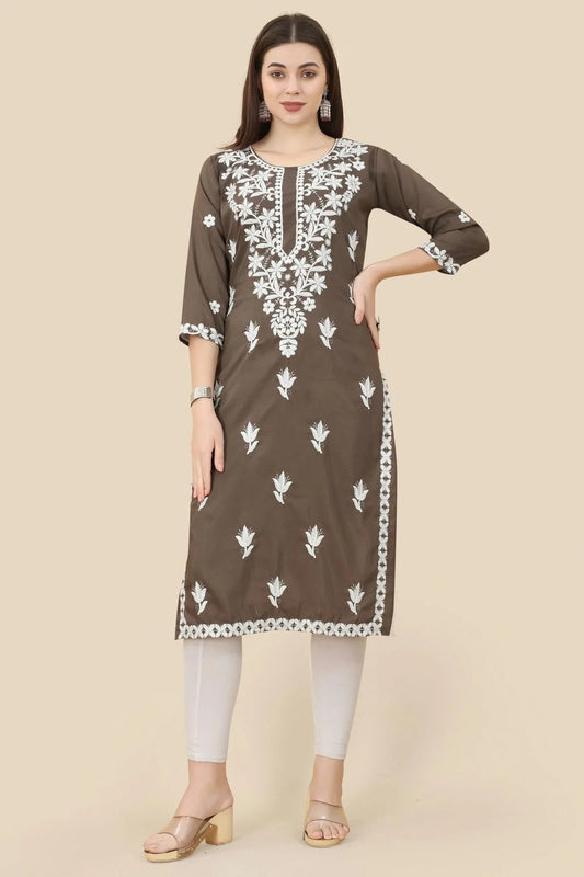 Brown Colour Chinon Silk Kurti KR1111007