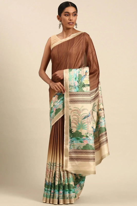 Brown Colour Cotton Digital Printed Printed Saree SD1102851