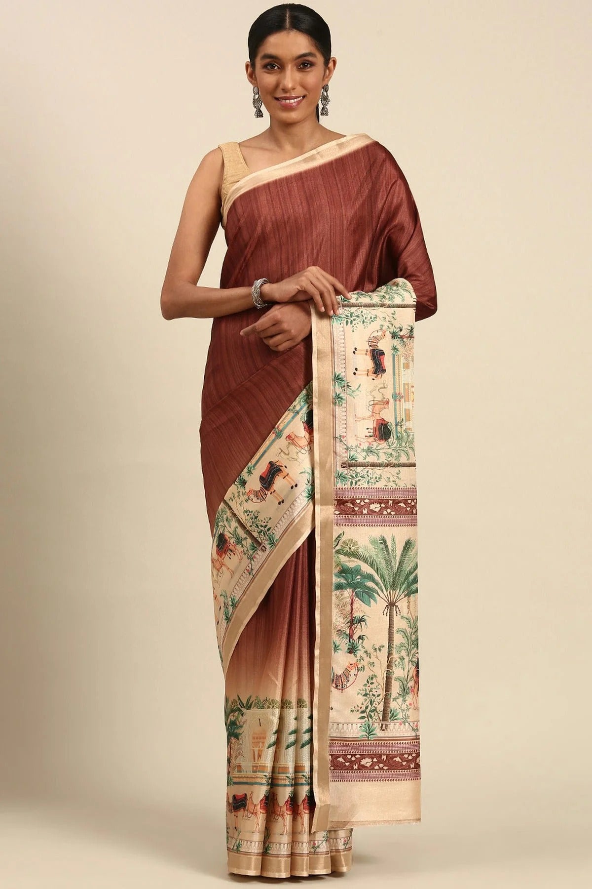 Brown Colour Cotton Digital Printed Printed Saree SD1102870